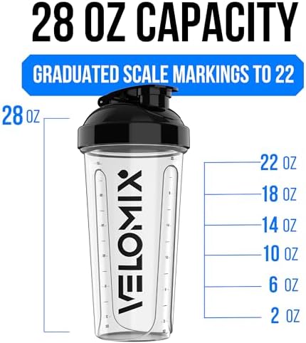 VELOMIX 6 Pack 28oz Shaker Cups for Protein Shakes, Blacks and Transparents - Image 3