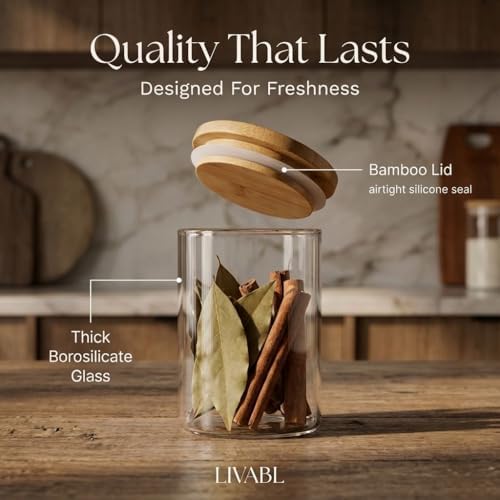 Glass Spice Jars with Labels-12 Pack- 6.8oz- 360 Labels- Spice Containers with Bamboo Lids -Spices Organization for Cabinet-Drawer-Rack-Seasoning containers-herbs- Organizer-Spices Bottles