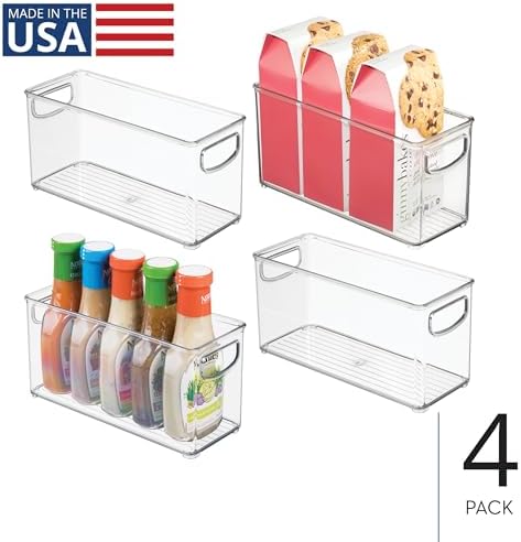 Slim Clear Plastic Stackable Storage Bin, Tall Narrow, 4-Pack