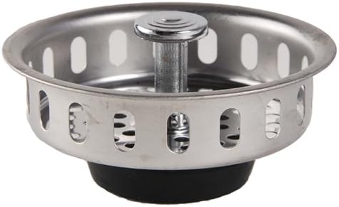 Kitchen Sink Stainless Steel Basket Strainer Replacement with Flat Bottom Rubber Stopper, 3-1/2 Inch, Indoor and Outdoor Kitchen Sink Strainer, Chrome