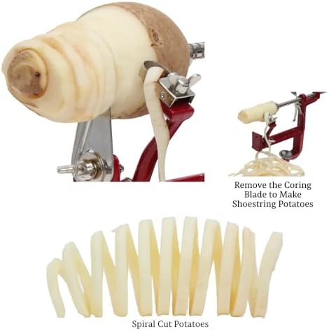 Heavy Duty Cast Iron Peeler with Stainless Steel Corer Slicer and Peeler Blades and a Strong Clamp Base, Apple Pie or Apple Crisp Maker