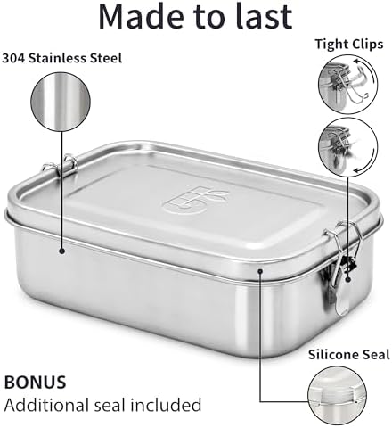 Stainless Steel Bento Box 27 oz, Metal Lunch Box with Compartments, Leakproof Stainless Steel Lunch Container, BPA free Dishwasher Safe Metal Lunchbox