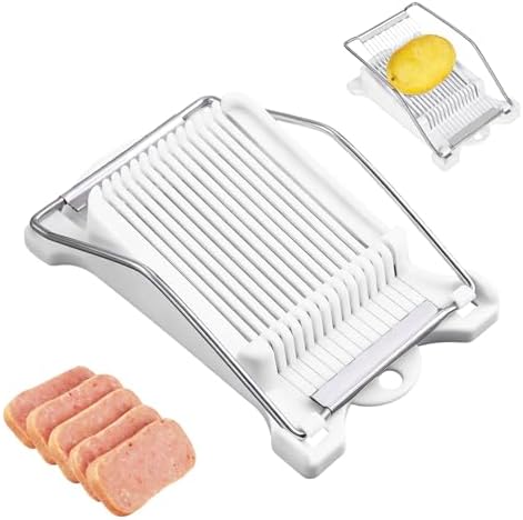 Heavy Duty Luncheon Meat Slicer, Egg Cutter with 14 Precise Slices, Stainless Steel Kitchen Slicing Tool for Egg,Bananas, Avocados,Luncheon (White, 14 slicer) by Unknown