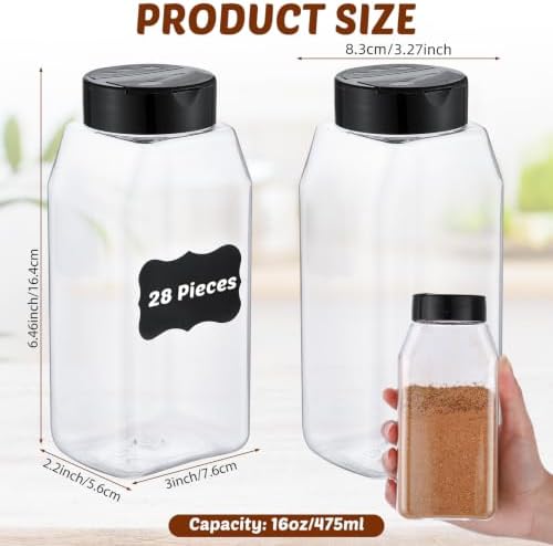 28 Pack 16 oz Black Plastic Spice Jars with Cap
