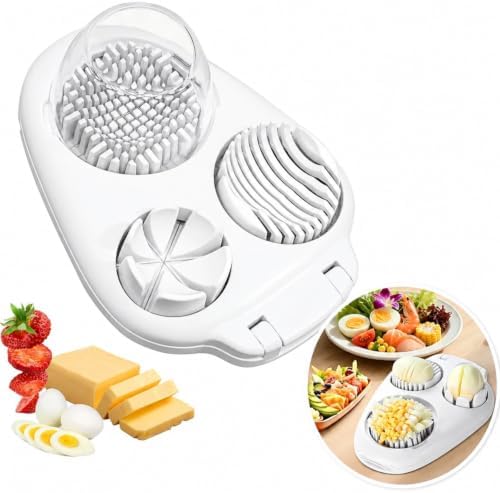 3-in-1 Stainless Steel Egg Slicer, Heavy Duty Multi-Function Kitchen Slicing Tool, Easy and Even Slicing for Hard Boiled Eggs, Fruits and Vegetables (White) by Unknown