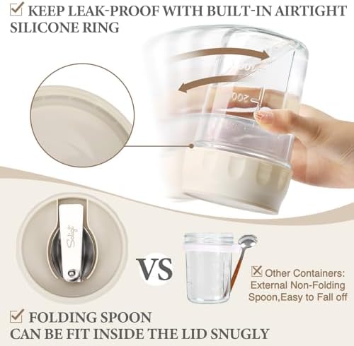 4 Pack Overnight Oats Containers with Lids, Folding Spoons and Divided Compartments for Fruit & Nuts, Small Glass 16oz Mason Jars for Oatmeal (4 Set-Oat White/Green/Rose/Blue)