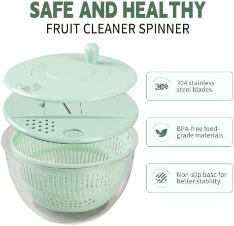 Salad Spinner Large 5.2Qt with 5 Blades Slicer, Vegetables Fruits Wash Bowl