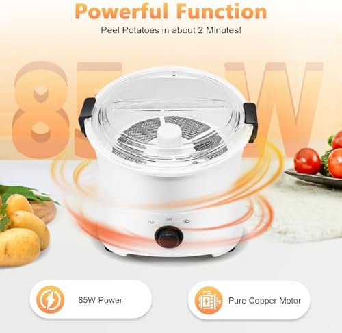 Electric Potato Peeler, 85W Commercial Electric Potato Peeler Machine w/Anti-slip Pads, Automatic Peeler, One-button Drive Automatic Peeler Spinner Machine w/ 1.76 Lbs Potatoes and 0.77lbs Vegetables