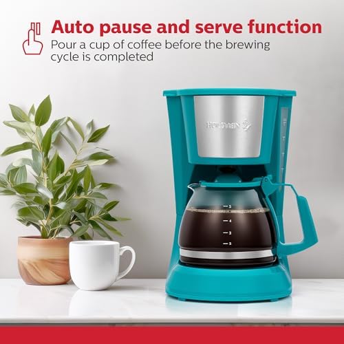 Holstein Housewares 5 Cup Drip Coffee Maker – Compact and User-Friendly with Auto Pause & Serve, Reusable Filter & Glass Carafe, Office & Dorm Use, Teal - Image 4