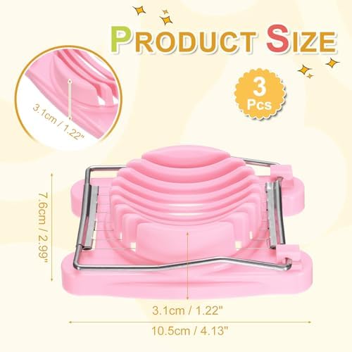 uxcell 3 Pack Egg Slicer for Hard Boiled Eggs, Stainless Steel Wire, Pink - Image 2