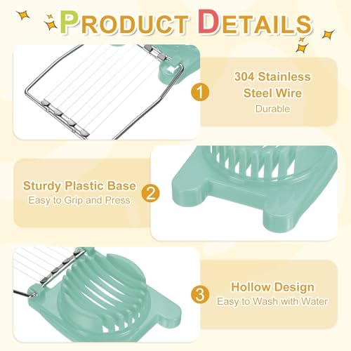 uxcell Egg Slicer for Hard Boiled Eggs, Stainless Steel Wire, Green - Image 3