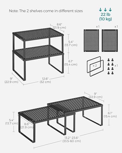 Set of 2 Metal Spice Racks, Stackable Expandable Shelf Risers