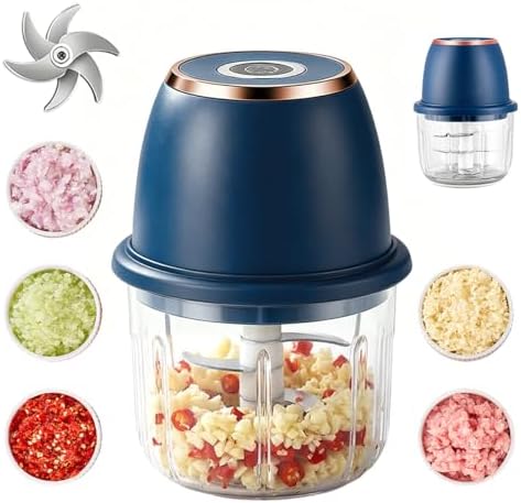 Electric Garlic Chopper, 2026 Upgraded Mini Food Processor 350ml, Cordless USB Rechargeable Food Chopper with 6 Stainless Steel Blades & Thickened Glass for Garlic Ginger Nuts Meat (350ml-Blue) by Unknown