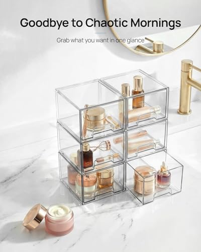 4 Pack Small Clear Stackable Storage Drawers, Fits Narrow Spaces