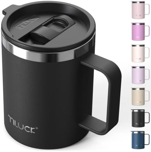 TILUCK 12 oz Insulated Coffee Mug with Lid and Handle by TILUCKBringsGoodLuck