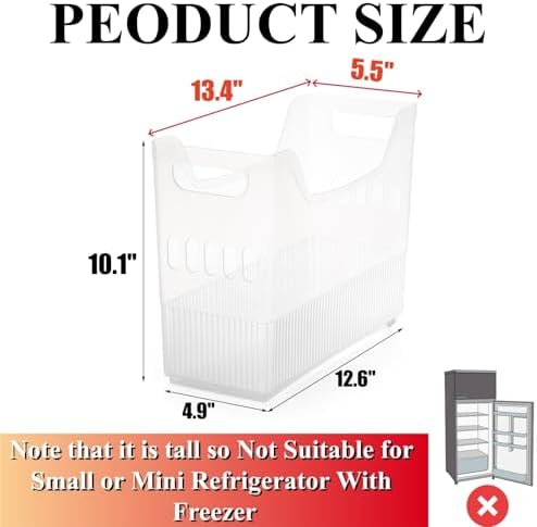 3 Pack Freezer Organizer Bins with Wheels, Clear Plastic Pantry Storage Organizer with Handle, Tall Narrow Kitchen Organization Rolling Bins for Fridge, Cabinet, Bathroom, Under Sink, Office