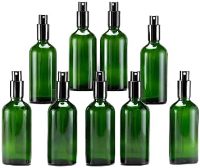 YIZHAO Green Glass Spray Bottles 4oz, with Small Fine Mist Spray, Metal Cap, Refillable for Essential Oil,Travel,Cleaning,Perfume,Aromatherapy,Makeup – 9 Pcs by YizhaoGlassSprayandDropperBottles