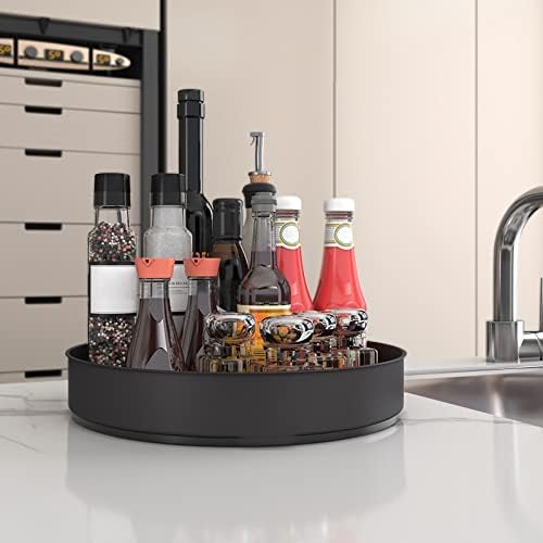 Lazy Susan Stainless Steel Black Spice Rack Turntable for Pantry Cabinet - Decorative Trays Storage Containers Organizer for Kitchen Cabinet, Snacks, Bathroom (10 inches)