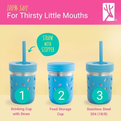 Kids 10oz Stainless Steel Mason Jars + Sleeves + Lids | 4pk