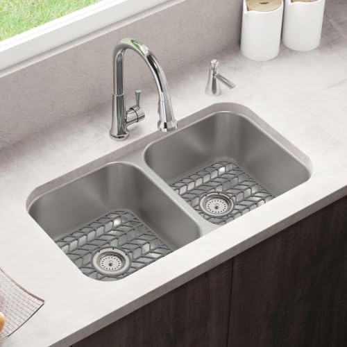 Silicone Sink Protectors for Kitchen Sink, 12" x 11" Mat for bottom of sink, Center Drain Hole, Protect from Stains, Scratches, Dishwasher Safe Grid for Kitchen (2 Pack, Gray)