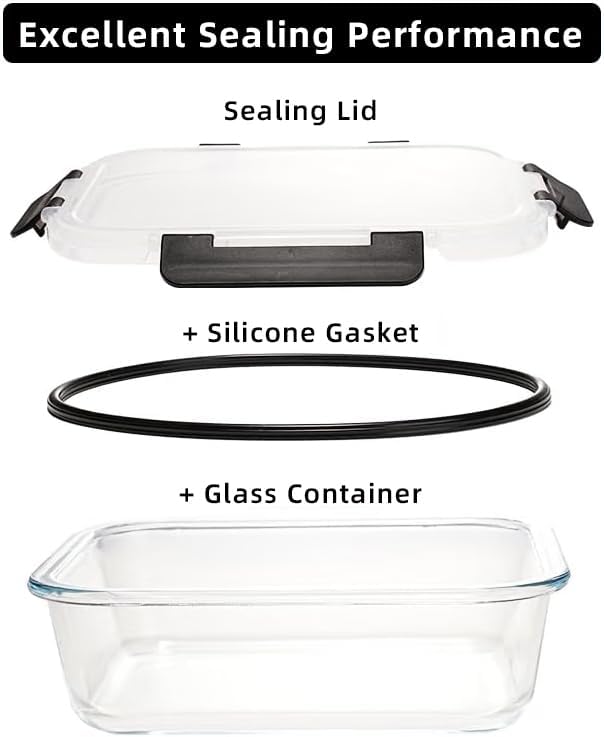 Glass Food Storage Containers with Airtight Lids - BPA-Free, Leak-Proof, Clear - for Lunch Meal Prep & Leftovers Set of 10