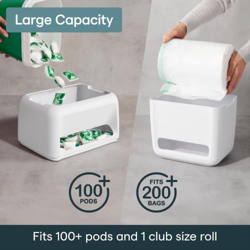 SinkSuite Bag & Pod Dispenser, Standing Garbage Bag and Dishwasher Pod Organizer with Removable Lids for Storage, Speckled White