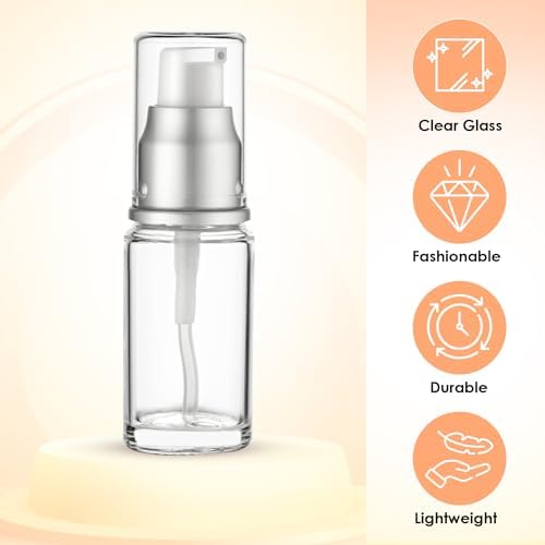 VitalUp 0.5 Oz 15ml Refillable Luxury Clear Glass Lotion Travel Pump Bottle with Silver Cap for Cosmetics, Lotion, Body Cream, Sanitizers, Cream, Foundation (Pack of 3) - Image 4