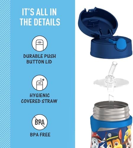 Vacuum Insulated Stainless Steel 10oz Straw Bottle, PAW PATROL BOY