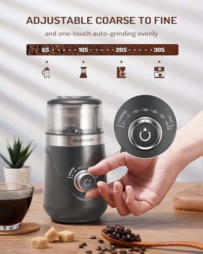 SHARDOR Electric Super Silent Blade Coffee Grinder, Timed Grind Control Rotary Knob, Adjustable Coarse to Fine for Coffee Beans, Spices & Herbs, with 1 Removable Stainless Steel Bowl, Light Gray - Image 2