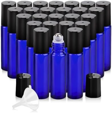 Essential Oil Roller Bottles - 25 Pack Refillable 10ml Glass Roller Bottles by Worldgsb