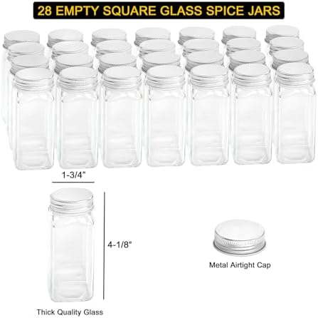 Spice Rack Organizer with 32 Spice Jars, 386 Spice Labels, Chalk Marker and Funnel Set for Cabinet, Countertop, Pantry, Cupboard or Door & Wall Mount - 32 Jars, 15.3" W × 10.8" H, Black