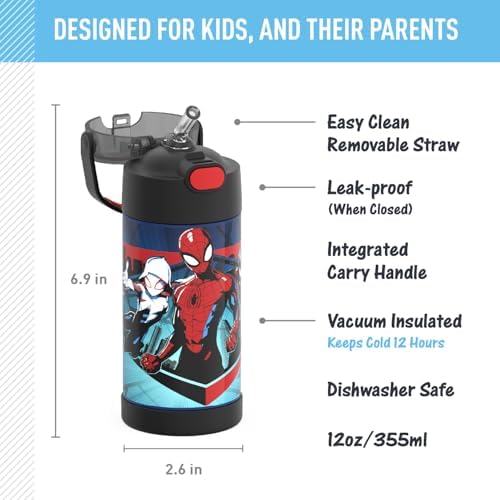 FUNTAINER Water Bottle with Straw, 12oz, Spider-Man