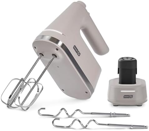 Dash Cordless Hand Mixer, Beaters & Dough Hooks, French Grey by Dash