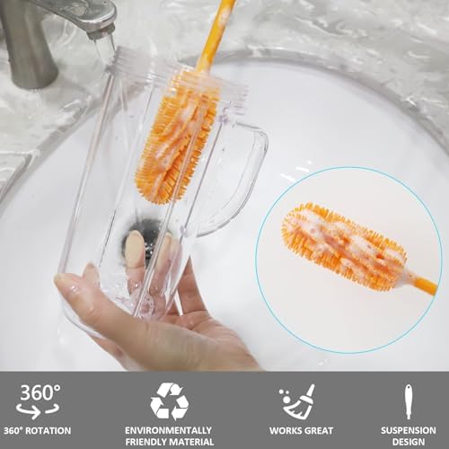 Silicone Bottle Brush, 15.7" Water Bottle Cleaner Brush, Orange - Image 3