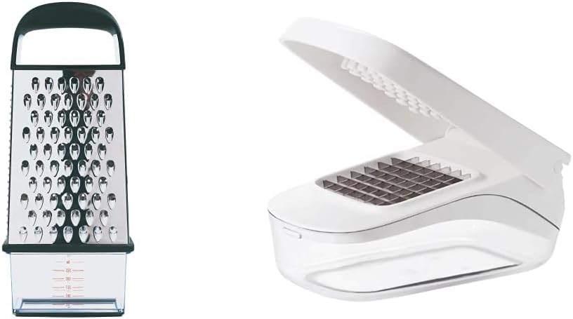 Good Grips Box Grater Silver, 1 EA and Good Grips Vegetable and Onion Chopper with Easy Pour Opening White