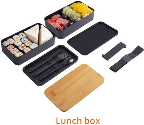 Bento Box Adult Lunch Box with lunch bag, Japanese Stackable Lunch Box Containers for Adult, Bento lunch Box with Dividers Black