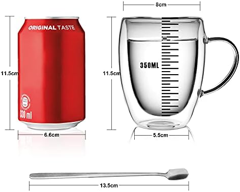 6 Pack Double Walled Coffee Cups Glasses Mug 12oz Borosilicate Glass