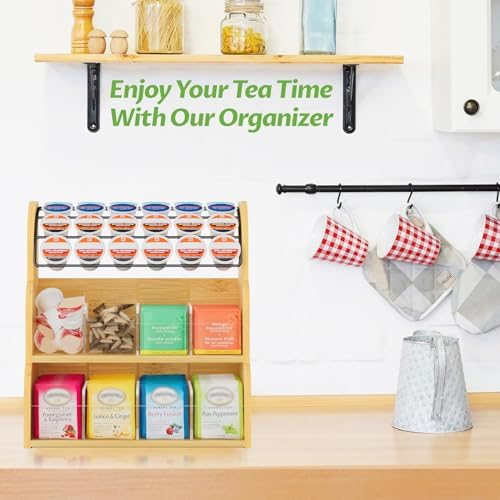 Bamboo Tea Bag and Coffee Holder Organizer for Cabinet Counter
