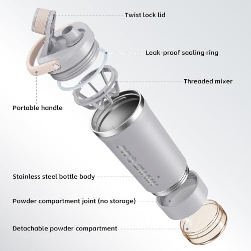 PROCHAIN Insulated Stainless Steel Protein Shaker Bottle, 20oz Metal Mixer - Image 2