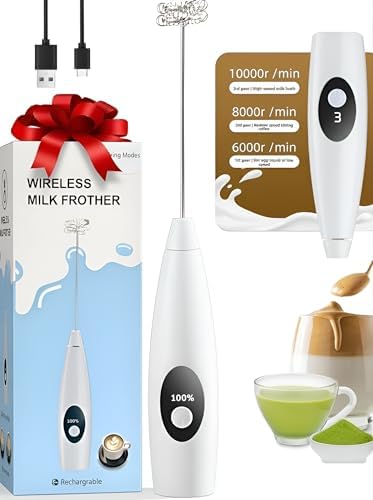 Rechargeable Milk Frother Handheld, Hand Mixer Wand with 3-Speed, Digital Display Drink Mixer Wand, Coffee Frother Handheld for Cappuccino Latte, Portable Hand Mixer (White) by Cilox