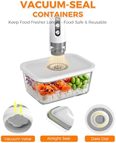Compact Vacuum Sealer for Food with 3 Glass Containers and 20 Reusable Bags