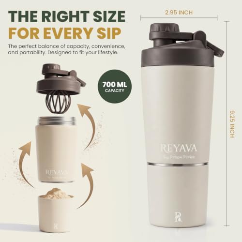 Insulated Stainless Steel Shaker Bottle, Protein Shaker with Storage Cup & Built-In Whisk, 15 oz Bottle + 5 oz Storage - Image 2