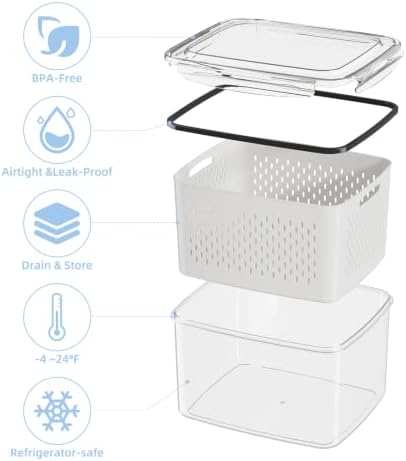 6 Pack Fruit Storage Containers for Fridge with Removable Colander