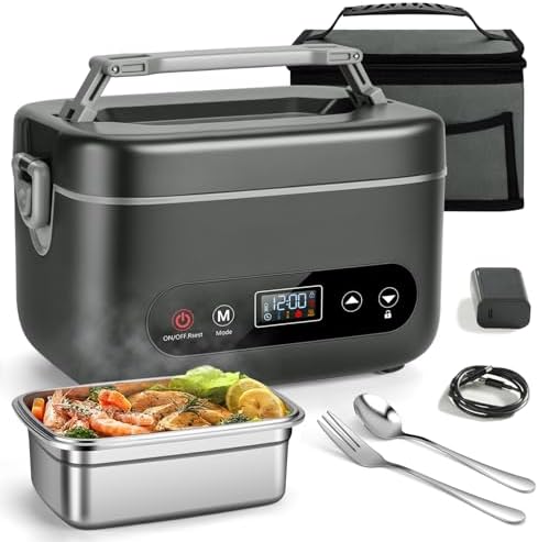 Heated Lunch Box for Adults, 1.2L Self-Heating Food Warmer Dark Gray