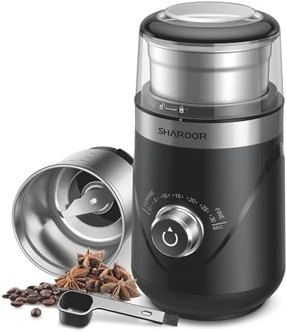SHARDOR Electric Super Silent Blade Coffee Grinder, Timed Grind Control Rotary Knob, Adjustable Coarse to Fine for Coffee Beans, Spices & Herbs, with 1 Removable Stainless Steel Bowl, Matte Black by Shardor