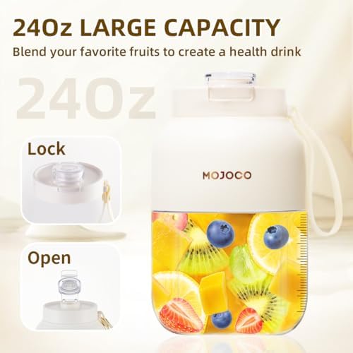 Mojoco Portable Smoothie Blender - 24oz Personal Blenders for Shakes and Smoothies - Cordless/Rechargeable Juice Blender with Stainless Steel Blade for Office, Gym, Camping, Travel - Image 4