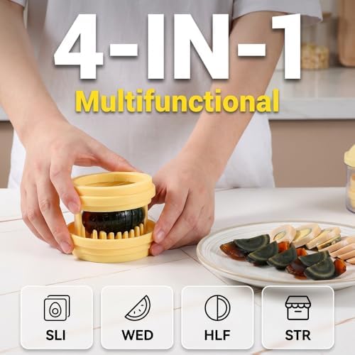 4 In 1 Egg Slicer for Hard Boiled Eggs, Egg Cutter with Stainless Steel Wires, Multifunctional Kitchen Tool for Slicing Wedging Quartering, Also Cuts Strawberries Kiwifruit Mushroom (1PCS)