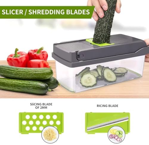 16-in-1 Vegetable Chopper & Slicer - Multifunctional Kitchen Food Cutter for Onion, Salad, Fruit with Adjustable Dicer and Storage Container - Image 3