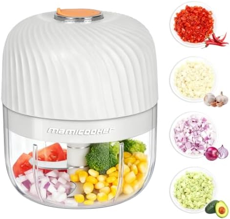 Electric Garlic Chopper 250ML, Mini USB Rechargeable Veggie Chopper, Cordless Garlic Mincer Onion Chopper Food Chopper for Ginger Chili Meat Sauce, Wireless Food Processor, White by MAMICOOKER