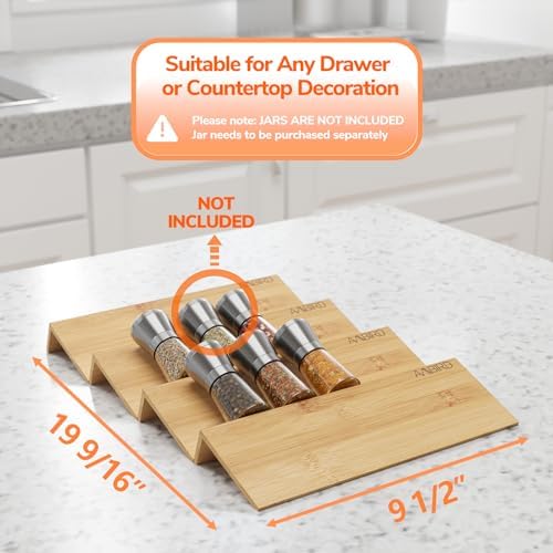 Bamboo Spice Drawer Organizer with Non-slip Mat,4 Tier Jar Spice Rack Tray 9.5'',Seasoning Organizer for Kitchen,Cabinet,Drawers,Countertop